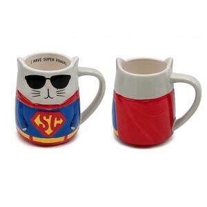 Tag Super Hero Cat Mug Sunglasses Cape Funny Ceramic Coffee Cup